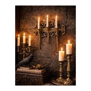 Vintage Gothic Dart Ind Three Arm Plastic Candelabra Sconce 1978 Black Gold 4193